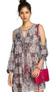 Rebecca Minkoff Multi Floral Cappy Dress Large Cold Shoulder SIze XS NWT $298