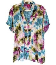 1300 Sunny Leigh Floral Watercolor Pleated Blouse Size 3X