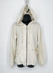 Cotton Citizen NEW Women's Distressed Hoodie in Bone Size M Long Sleeve Full Zip