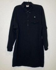 Lacoste Black Long Sleeve Partial Snap Polo Dress Preppy EUC Sz Lg