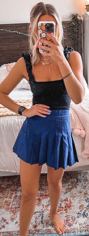 Blue Pleated Mini Skirt 