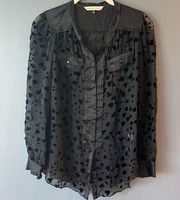 Rebecca Taylor Velvet Heart Button Down Shirt