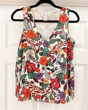 Tabitha Webb Tropical Floral Colorful Sleeveless Chiffon Top sz Small