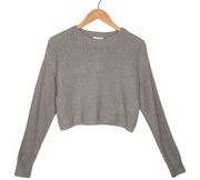 New Abound Womens Size XS Cropped Knit Sweater Long Sleeve Round Neck Gray