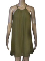 Soprano olive sleeveless pleated mini dress