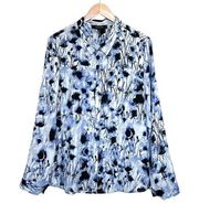 Robert Rodriguez Shannon blue floral watercolor button down long sleeve blouse