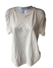 Anthropologie Shirt Womens Small White Slub Short Sleeve Cold-Shoulder EUC