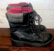 ROCKET DOG K9 Women’s Black Leather Red Plaid Lined Lace Up Boots Size 7