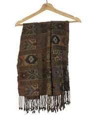 Free People Brown & Orange Tribal Print Rectangle Fringe Scarf