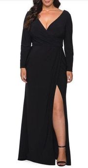 La Femme Long Sleeve Faux Wrap Gown size 14