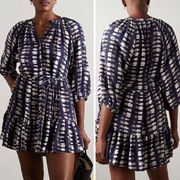 Apiece Apart Dress Abstract Printed Mitte Belted Mini Dress Blue White Size XS