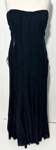Ann Taylor Exposed Seam Sleeveless Maxi Gown Cocktail Dress Silk Black Size 12