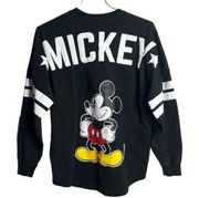 Disney  Parks Spirit Style Top Black White Mickey Puff Lettering Long Sleeve