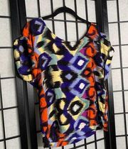 Ella Moss Colorful 1/2 Zipper Back Oversize Crop Lightweight Blouse Top Medium