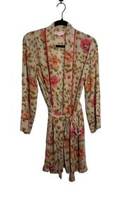 Morgan Taylor Intimates Sheer Floral Pink on Cream Belted Robe Kimono sz. M