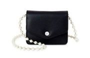 No Boundaries Faux Leather Micro Snap Faux Pearl Chain Strap Statement Bag