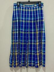 Vintage Pendleton Plaid Pleated Skirt Blue Green Yellow Midi Sz 10 Made in USA
