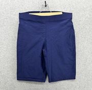 Tahari Women's Pull on Shorts Solid Blue Bermuda Large Nylon Blend Faux Pockets