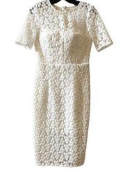 Milly White Floral Embroidered Dress sz 4 Fitted
