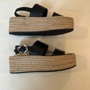 RAG & BONE- Black Odyssey Espadrilles Platform Leather Braided Jute