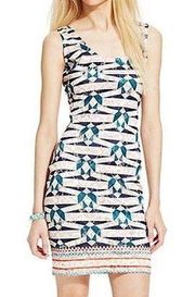 Bar III Sheath Scoop Neck Dress Boho Bandage Print Fitted Bodycon Mini Zip Back