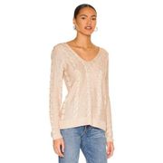 L'Agence Pia Soft Camel V-Neck Cable Knit Long Sleeve Sweater Size M