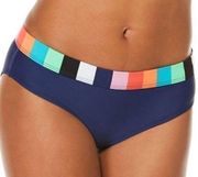 AG SPORT Navy Blue Rainbow Stripe Trim Bikini Swim Hipster BOTTOM no tag Large ?