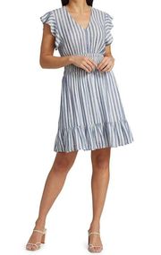 Rails Tara Ruffle Stripe Linen-Blend Smocked ALine Echo-Stripe Dress size Medium