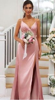 Hebeos Satin V-neck Sleeveless Floor-Length
Bridesmaid Dress Peachy Pink Size 14