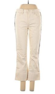 cream neutral cropped mid rise pants jeans straight embellished sz 24