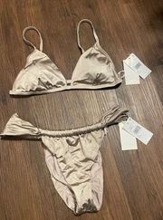 Godo American Size 3 (Large) Bikini - Triangle Top Ruched Bottom in Mink NWT