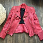 Balmain Red Leather Moto Jacket