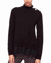 Kate Spade Broome Street Lace Inset Pearl Button Black Sweater Size Small