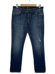 Kut From The Kloth Jeans Womens 12 Catherine Boyfriend Distressed Dark Wash Blue