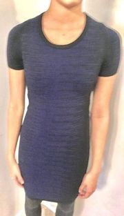 FRENCH CONNECTION Blue Black Stretchy Knit Bodycon Short Sleeve Dress US Size 4.