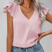 SheIn VCAY Solid Butterfly Sleeve V Neck Blouse