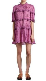 Isabel Marant Etoile Dress Lyin Ruffle Trimmed Tiered Mini Purple Size 6