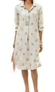 Soft Surroundings Shirt Dress Womens M Grey Chambray Embroidered Long Sleeves