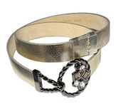 Chico’s leather belt silver crackled metallic adjustable slider S/M