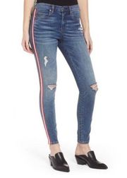 The Rivington Skinny Jeans High Rise Tapered Striped Blue Red White 30