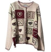 HEIRLOOM COLLECTIBLES HEART BLOCKS CARDIGAN BUTTONS SWEATER SIZE XL Cottagecore