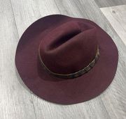 Pistil Soho Burgundy Fedora Wide Brim Womens Hat 100% Wool