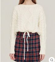 Storets Adele Cable Knit Sweater with Drawstring in Ivory