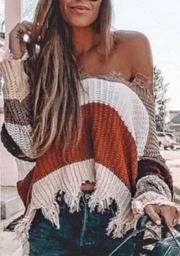 Mochacinno Color Block Distressed V Neck Sweater