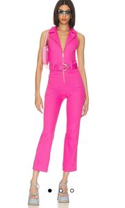 Jacksonville Cropped Jumpsuit in Hot Pink Denim