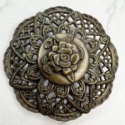 Skaffles Vintage Bronze Tone Flower Floral Rose Cinch Belt Buckle