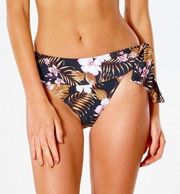 Rip Curl Playabella High-Waist Cheeky Bikini Bottom Large Black Tropical Print