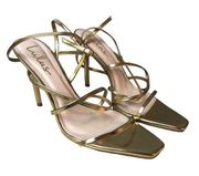 Lulus High Heels Sz 9 Gold Strappy Open Square Toe Stiletto Cocktail Formal