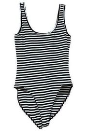 Ransom Black and White Striped Ribbed Sleeveless Bodysuit Women’s Size XL