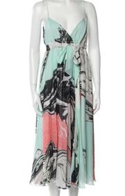 Jolie Multi Turquoise Silk A-Line Midi Dress US 2 EUC